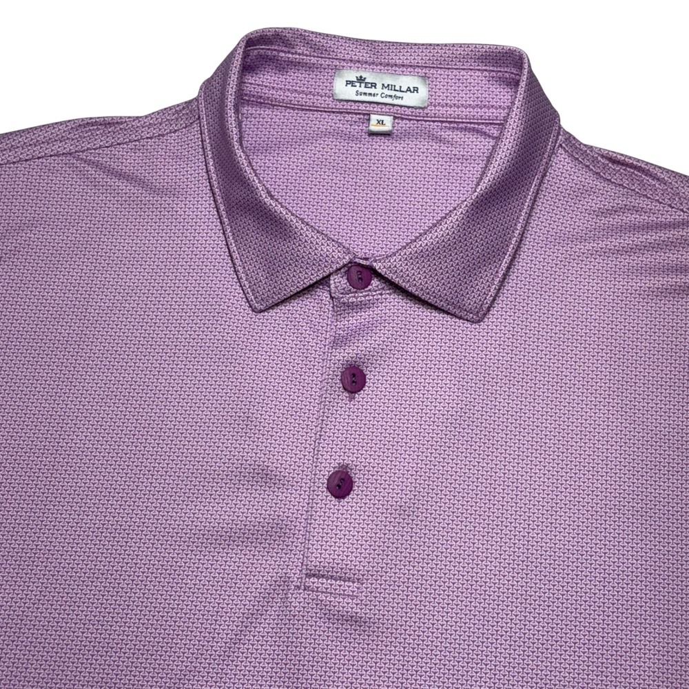 Peter Millar Polo Mens XL Purple Martini Glass Print Summer Comfort Golf Shirt